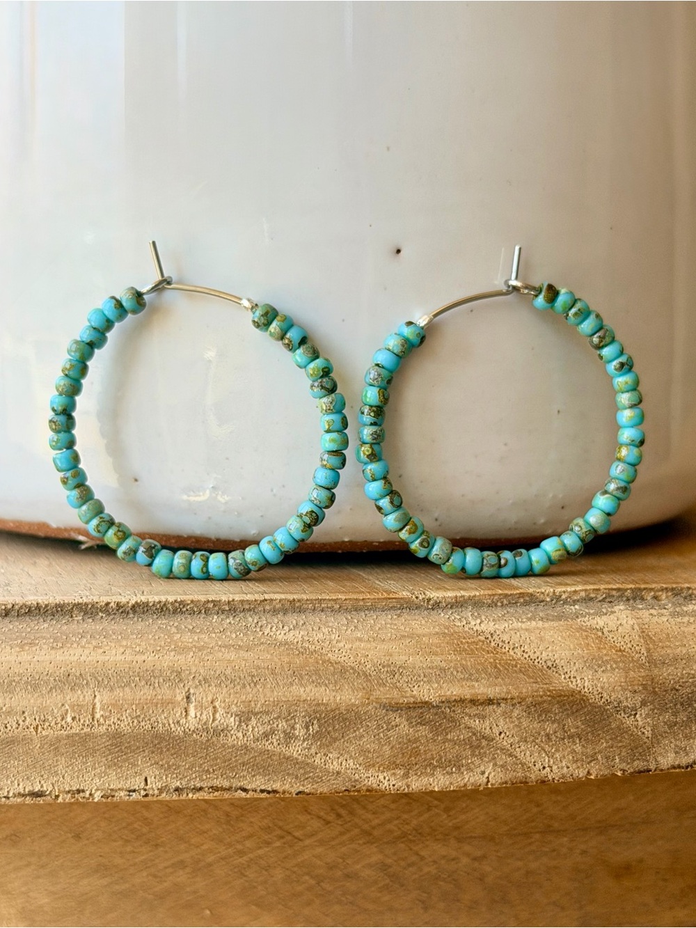 Turquoise Beaded Hoops